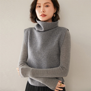 2025秋冬新款山羊绒马甲女高领叠穿针织马夹宽松无袖毛衣坎肩上衣图片