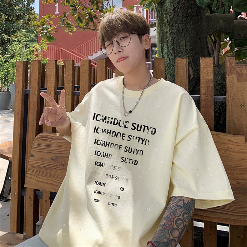 量大优供抖音视频支持得物配合二开美式满天星亮片短袖T恤MTX320,男装T恤,电商A486