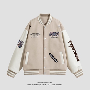 美式高街字母贴布刺绣棒球服男秋季潮牌hiphop设计感痞帅撞色夹克图片
