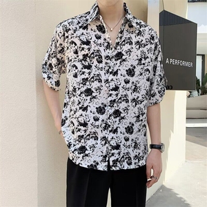 ins港风夏季短袖花衬衫男女复古痞帅夏威夷沙滩情侣宽松衬衣 C576图片