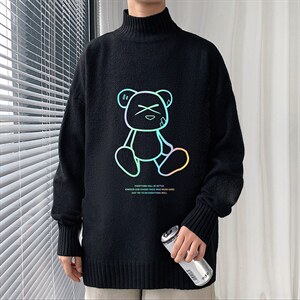 M18139-P45加绒款-P65半高领毛衣男士大码针织衫男毛线衣男，男装针织衫/毛衣，电商A040