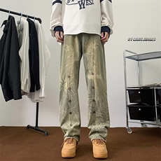 美式牛仔裤男士韩版潮流高街帅气2024春季新款ins长裤RK1478-P50，男装牛仔裤，星座412-3