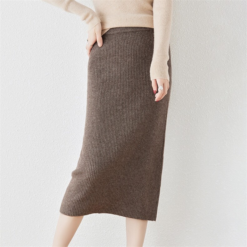 秋冬季羊毛休闲时尚通勤内搭百搭2-2半身裙，女装半身裙，越洋羊
