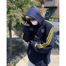 徽章织带连帽卫衣男女春秋美式复古运动情侣帽衫宽松外套WY81-P52，女装短外套，星座308B-2