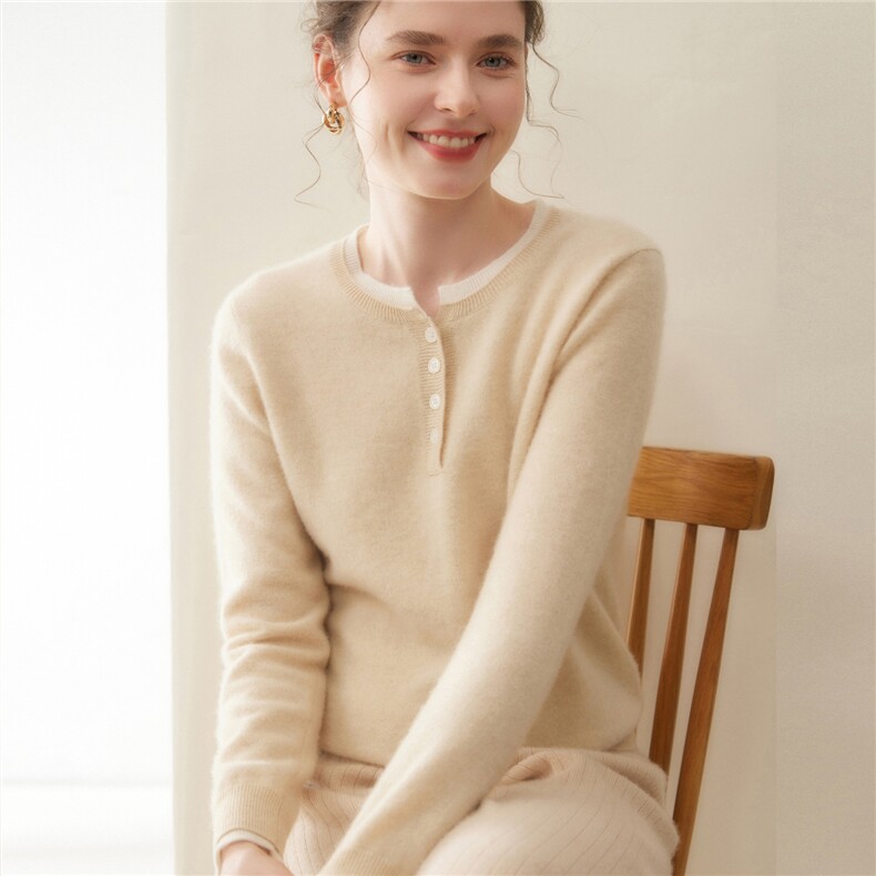 2025百搭时尚简约亨利领带扣假两件，女装羊绒衫，暖凌绒