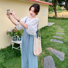 清纯甜美韩系氛围感连衣裙女夏2025新款慵懒松弛感减龄背带裙套装，女装套装/套裙，维壹