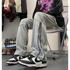 XZ612-K690-P55控78秋冬新品美式高街显瘦做旧拉链牛仔裤男女2，男装牛仔裤，星座612