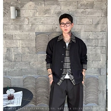 美拉德棕色假两件短款飞行员夹克男士秋冬季双领设计感棒球服外套，男装夹克，星座506A
