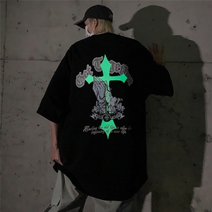 夏季纯棉重磅夜光十字架印花短袖T恤M~5XL XZ604-DT212-P45控58图片