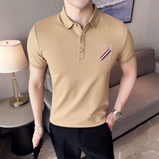2024新款丝光珠地面料修身翻领短袖POLO衫男PL9302-p55，男装Polo衫，电商D303