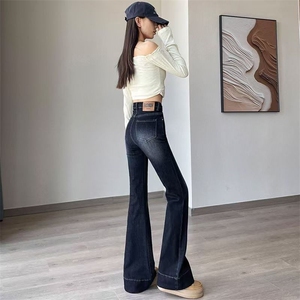 高腰喇叭牛仔裤女秋季新款时尚修身显瘦阔腿马蹄微喇拖地裤图片