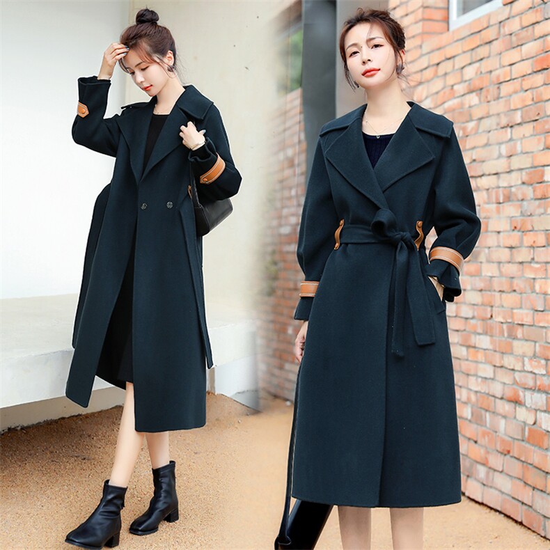 2021年秋季聚酯长款纯色修身甜美西装领91%(含)-95%(不含)，女装毛呢外套，秋水欣儿