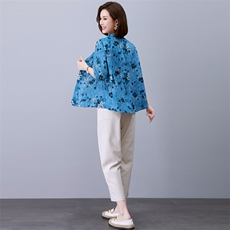 时尚印花棉麻休闲套装女宽松显瘦气质两件套，女装套装/套裙，依恋蒂丝