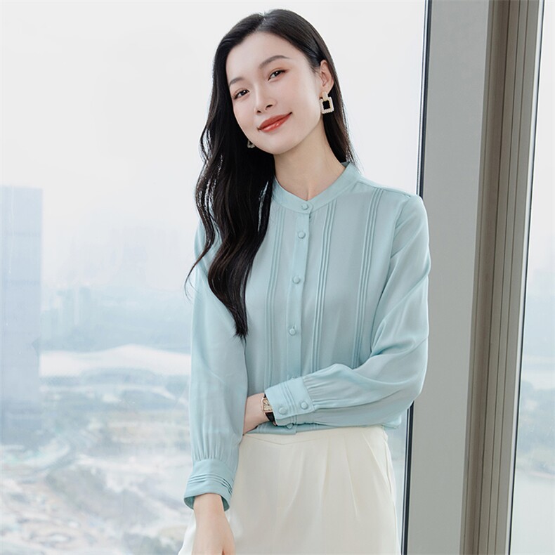 重磅立领真丝衬衫女长袖真丝上衣小衫2026早春新款职业通勤衬衣,女装衬衫,阿舍尔精品