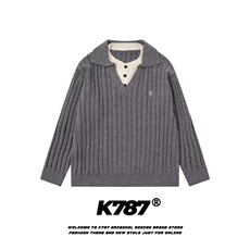 流行气质慵懒原宿新款ins潮流简约高质量百花绒假两件毛衣时尚，男装针织衫/毛衣，星座1210-1