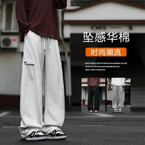 M-5XL华棉62%慵懒弯刀运动直筒拼接美式休闲裤 X1600特批29图片