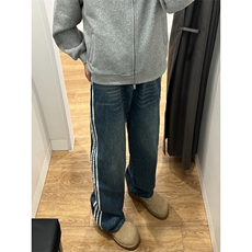 B221美式ins高街小众宽松三条杠运动牛仔裤LK23130-P60控78，男装牛仔裤，电商B221