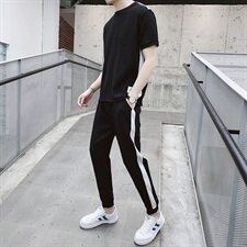 2021新款春夏季男士套装短袖t恤一套衣服帅气休闲两件套DS136T，男装T恤，电商A102