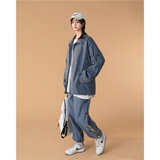 TZ8980/P95中性风休闲运动格子撞色套装排扣裤子夹克两件套控118，女装运动套装，电商A141