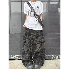 文艺潮流迷彩工装阔腿裤秋季宽松反腰头新款百搭时尚NZA393，男装牛仔裤，星座516A