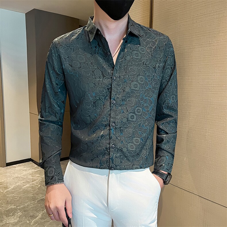 店主风提花长袖衬衫社会小伙衬衣301A-1/CS462/P55，男装衬衫，星座301A-1