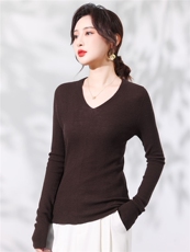 杨子纱100%超细羊毛鱼骨纹V?领套衫，女装针织衫/毛衣，优麦羊绒（原洪叶羊绒）