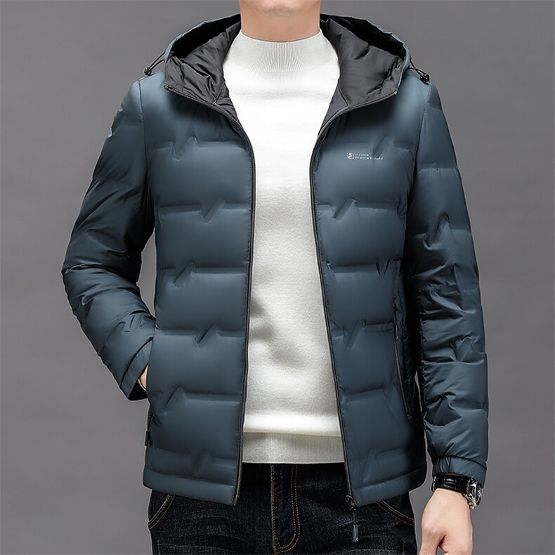 2023年新款冬季男士白鸭绒羽绒服连帽保暖外套修身风衣大衣图片