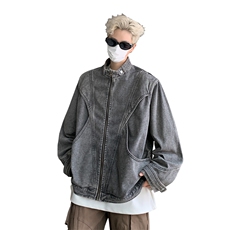 秋季新款美式牛仔夹克男女情侣港风立领牛仔衣外套潮JK2553-P108，男装工装外套，电商B295