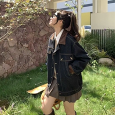 美式复古高街牛仔外套男女春秋季潮牌翻领宽松夹克上衣，男装工装外套，星座410-6（原星座1304-1）