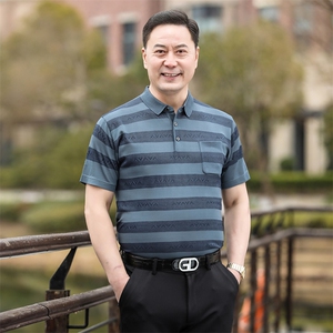 2025新款夏季爸爸装真口袋短袖t恤中老年男装翻领休闲冰丝POLO衫图片