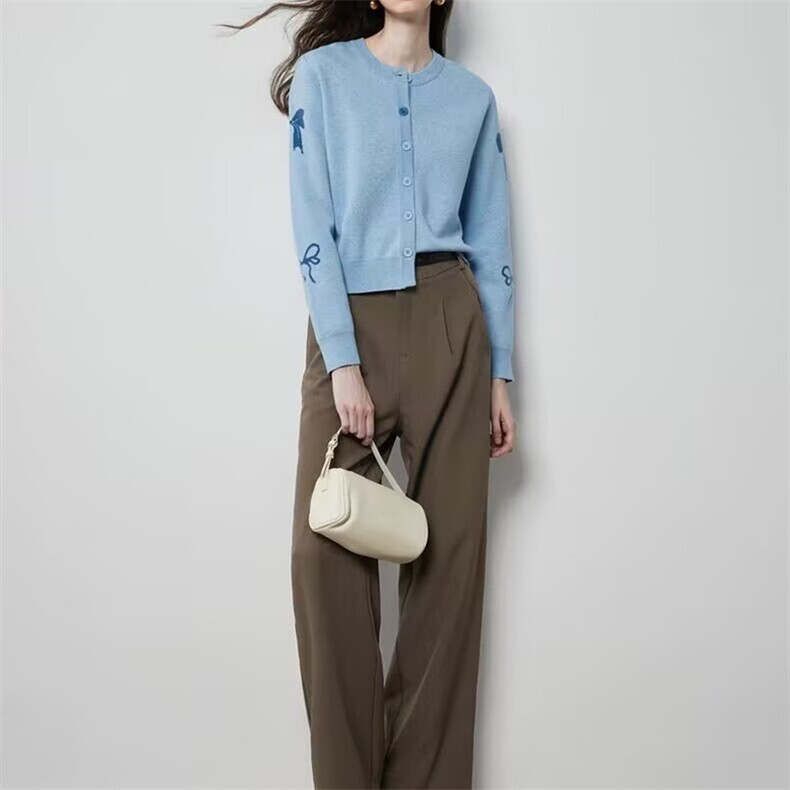 2025羊毛芝麻针开衫舒适百搭简约秋冬新款保暖软糯，女装羊毛衫，莺澜羊绒