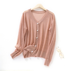 轻熟知性气质时尚百搭女士金丝边大版防晒开衫，女装蕾丝衫/雪纺衫，北娇羊绒