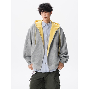 8XL-M秋连帽卫衣男宽松休闲纯色拉链开衫外套拼色帽衫运动WY27P65图片
