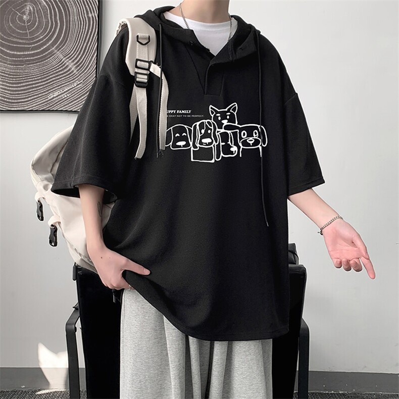 LD54404-P45NASA连帽短袖t恤男大码胖子带帽五分袖中袖,男装T恤,电商A040