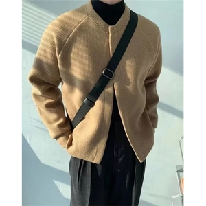秋季简约基础款针织开衫外套男女长袖圆领无扣外搭上衣 M65668图片