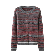 2025年秋季新款圆领嵌花加厚针织开衫时尚休闲通勤百搭，女装羊绒衫，绒创羊绒