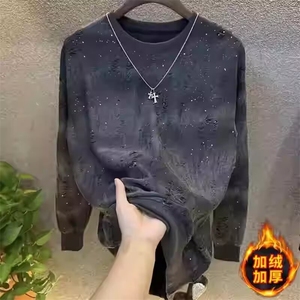 满天星圆领t恤上衣时尚潮流秋季轻奢休闲帅气长袖加绒卫衣图片