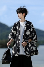 水墨花卉短袖花衬衫冰丝度假痞帅衬衣高级感夏威夷外套DC5015/P35，男装衬衫，电商B238