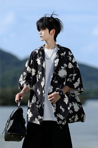 水墨花卉短袖花衬衫冰丝度假痞帅衬衣高级感夏威夷外套DC5015/P35图片