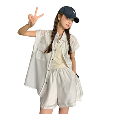 夏装搭配一整套今年流行套装女2024新款薄款防晒衬衫短裤两件套，女装套装/套裙，新思路