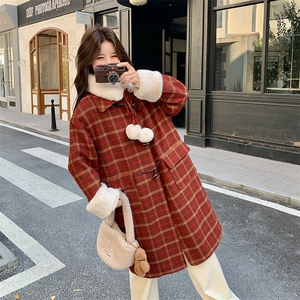 新款 格子90羽绒毛呢大衣送毛领2C010-2597-P285-K418图片