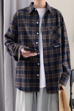 衬衫男2025春季新款港风大码宽松长袖磨毛格子衬衣CS37-P38，男装衬衫，星座214-3