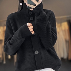 2025年秋季新款百搭女士抽条羊毛开衫，女装羊毛衫，春贝羊绒
