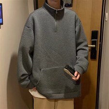 华夫格卫衣男生春秋季新款纯色半拉链外套WF64P35图片