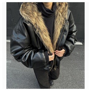 M5015-P139 皮毛一体双面穿皮衣男冬季连帽座山雕保暖棉服图片