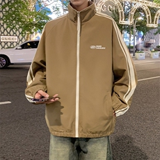 秋季夹克长袖方领立领宽松双面穿三条杠外套男潮新款JK423p70，男装夹克，电商D315