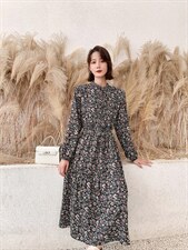 秋冬新款小碎花韩版时尚宽松连衣裙，女装连衣裙，荷塘月色