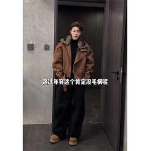 抖音冬季潮流美式复古水洗毛领牛仔棉服外套M222-P165 网图图片
