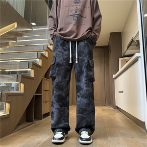 扎染灯芯绒休闲裤美式复古直筒宽松垂感阔腿裤潮 K895*P45控78图片