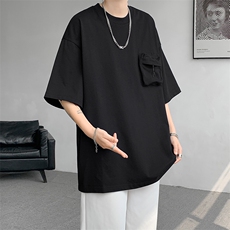 8XL-M重磅！特大码纯色宽松短袖T男口袋T恤五分袖上衣DX325P45，男装T恤，电商D206-1